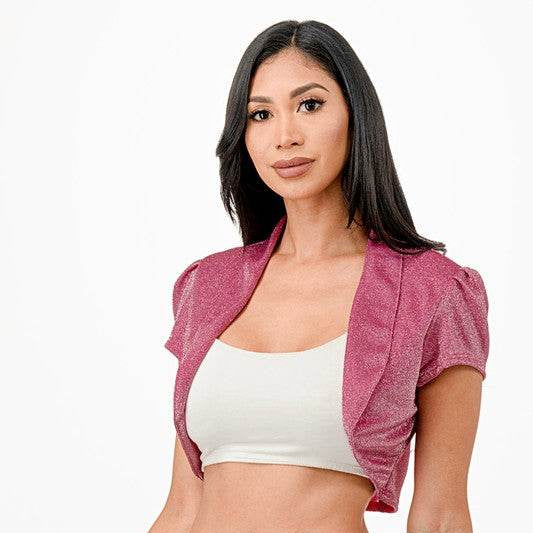 Sparkling Jacquard cropped shrug bolero - VacationGrabs