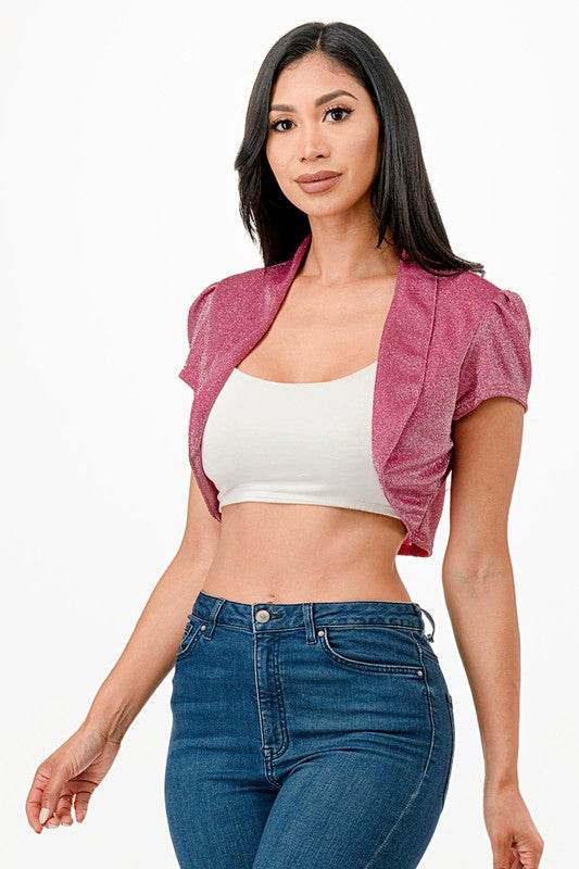 Sparkling Jacquard cropped shrug bolero - VacationGrabs