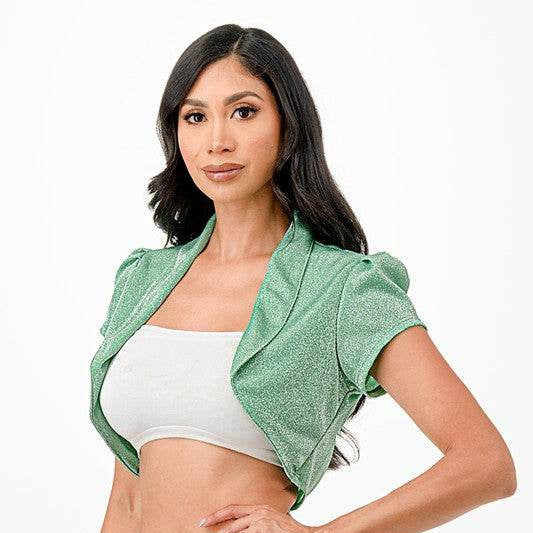 Sparkling Jacquard cropped shrug bolero - VacationGrabs