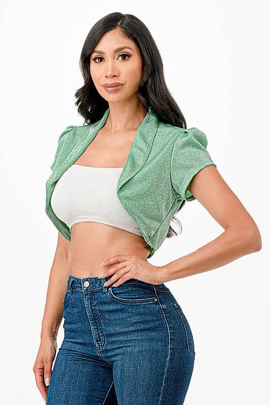 Sparkling Jacquard cropped shrug bolero - VacationGrabs