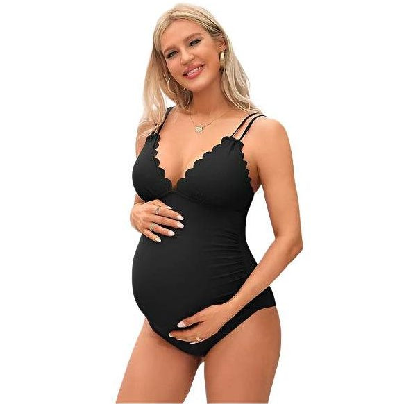Ruch Scallop V Neck One Piece Maternity Swimsuit - VacationGrabs