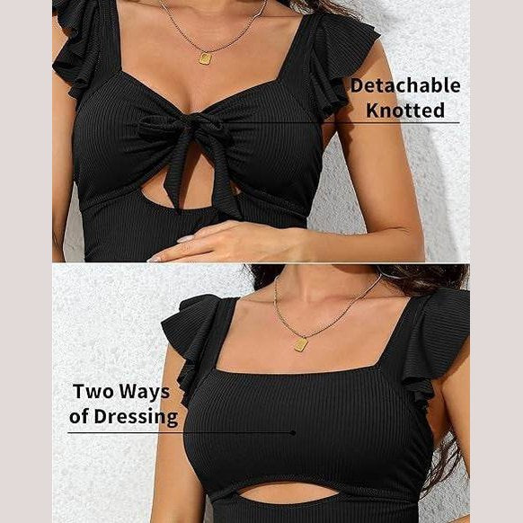 Ribbed Tie Knot Cutout Ruched Maternity Swimsuit - VacationGrabs