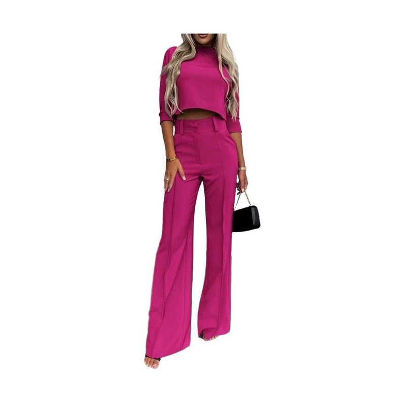 Womens Two-Piece Pants Set Magenta or Khaki - VacationGrabs