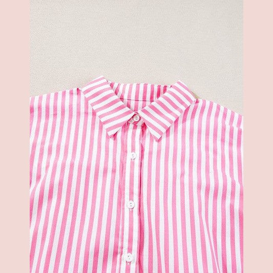 Stripe Button Up Dolman Shirt - VacationGrabs