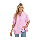 Stripe Button Up Dolman Shirt - VacationGrabs