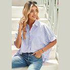 Stripe Button Up Dolman Shirt - VacationGrabs