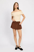 Chocolate Pleated Mini Skort for Women - VacationGrabs