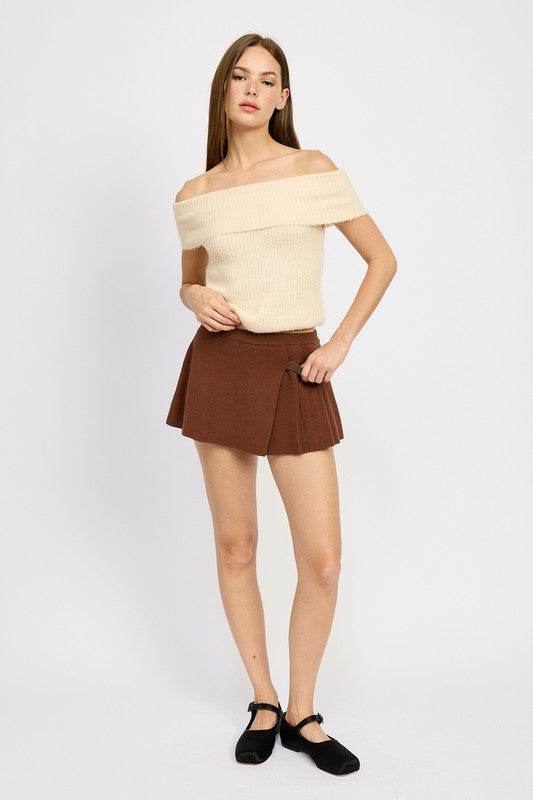 Chocolate Pleated Mini Skort for Women - VacationGrabs