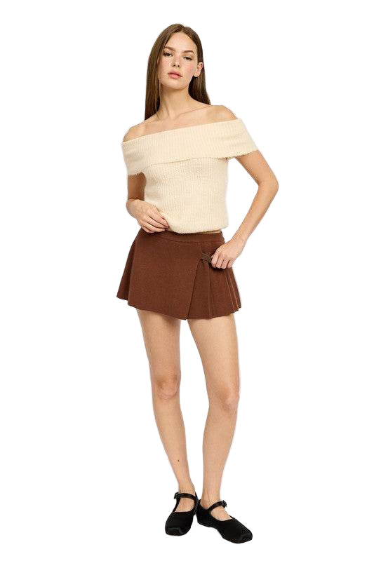 Chocolate Pleated Mini Skort for Women - VacationGrabs