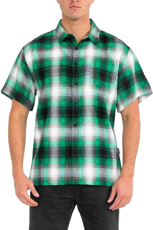 Mens Plaid Short Sleeve Flannel - VacationGrabs