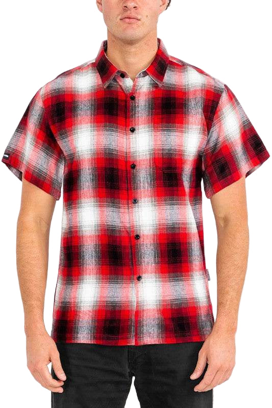 Mens Plaid Short Sleeve Flannel - VacationGrabs