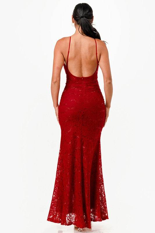 Open Back Lace Mermaid Dress Maxi - VacationGrabs