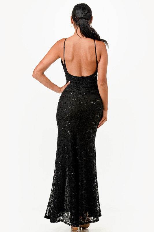 Open Back Lace Mermaid Dress Maxi - VacationGrabs