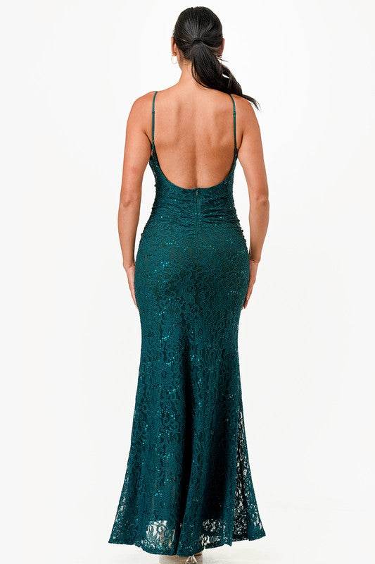 Open Back Lace Mermaid Dress Maxi - VacationGrabs