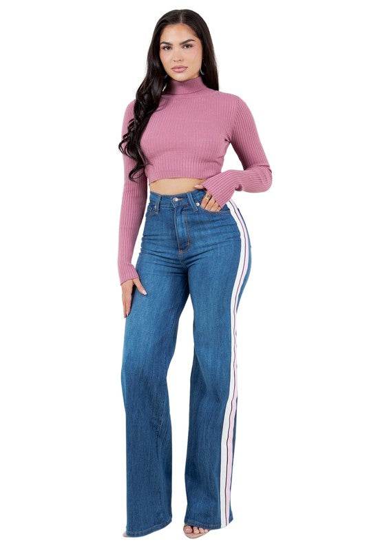 Striped Wide Leg Jeans - VacationGrabs