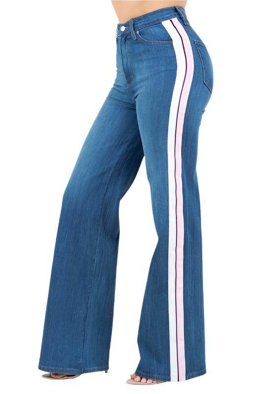 Striped Wide Leg Jeans - VacationGrabs