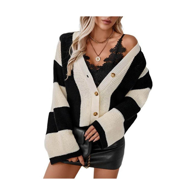 Color Block Striped Knit Cardigan - VacationGrabs