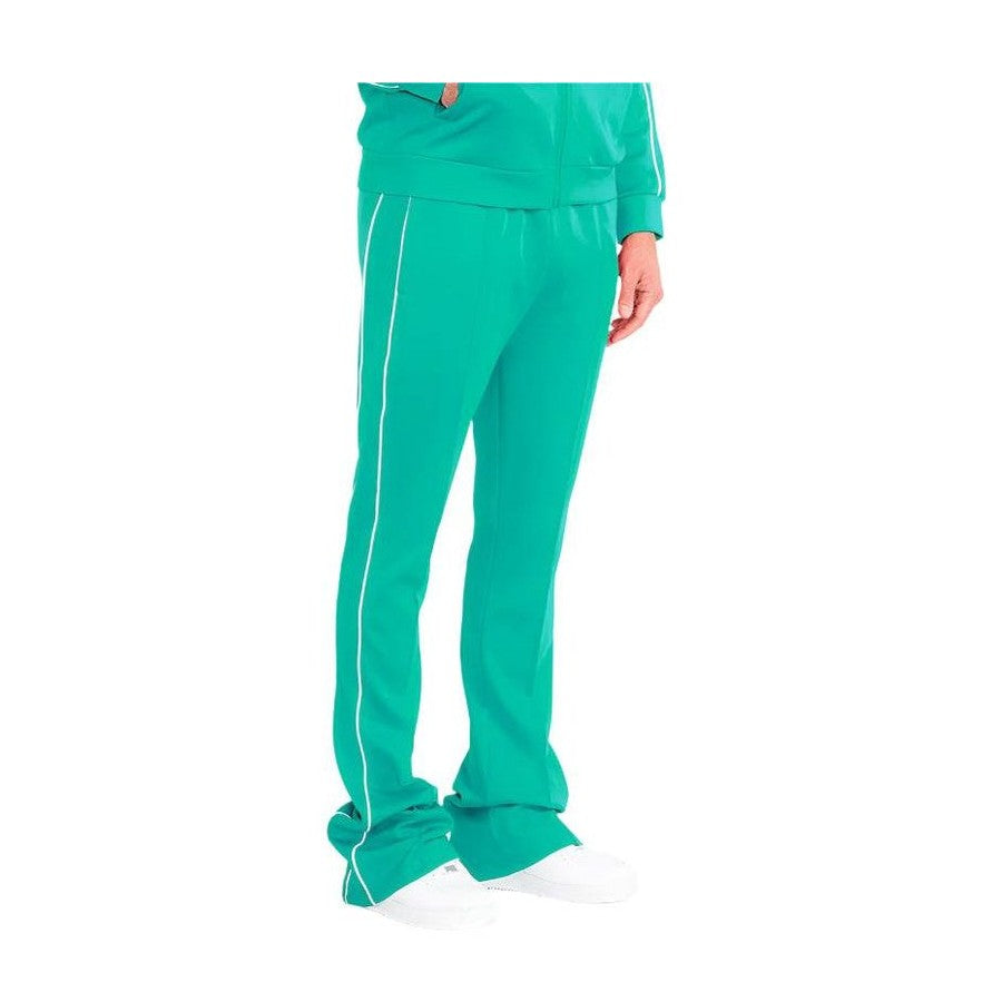 Mens Teal Green Side Pipe Stacked Flare Pants - VacationGrabs