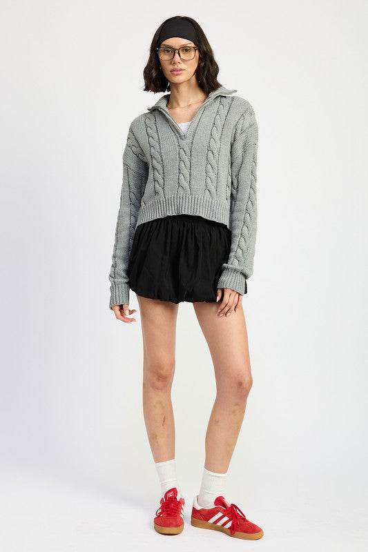 Half Zip Cable Knit Sweater - VacationGrabs