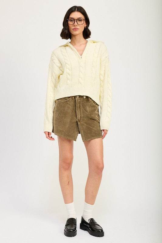 Half Zip Cable Knit Sweater - VacationGrabs