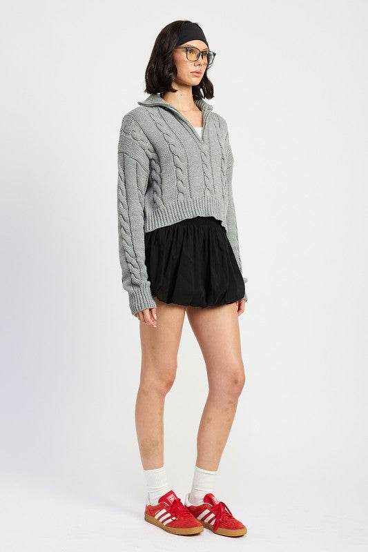 Half Zip Cable Knit Sweater - VacationGrabs