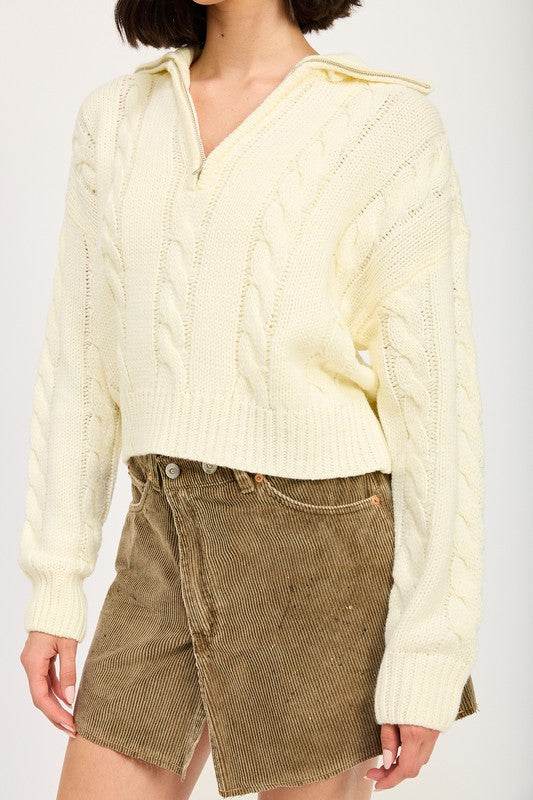 Half Zip Cable Knit Sweater - VacationGrabs