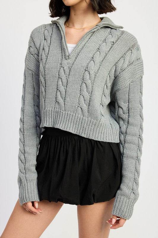 Half Zip Cable Knit Sweater - VacationGrabs