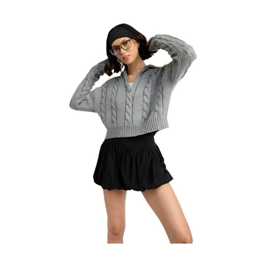Half Zip Cable Knit Sweater - VacationGrabs