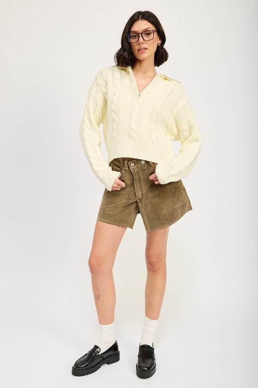 Half Zip Cable Knit Sweater - VacationGrabs