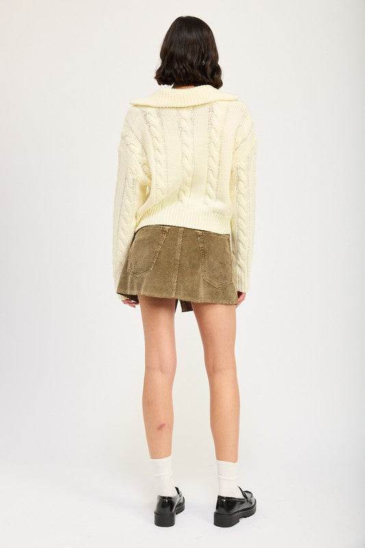 Half Zip Cable Knit Sweater - VacationGrabs