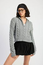 Half Zip Cable Knit Sweater - VacationGrabs