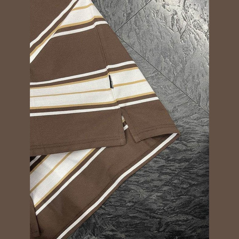 Old School Striped Pique Polo Shirt - VacationGrabs