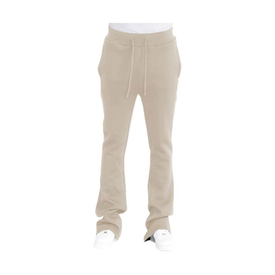 Mens Solid Fleece Flare Stacked Pants - VacationGrabs