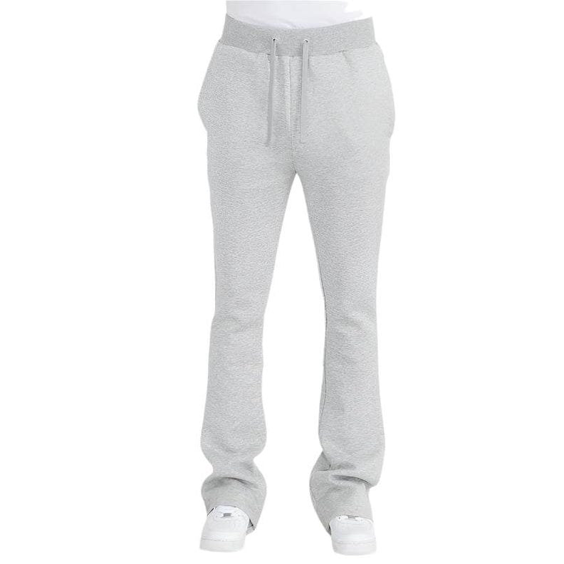 Mens Solid Fleece Flare Stacked Pants - VacationGrabs