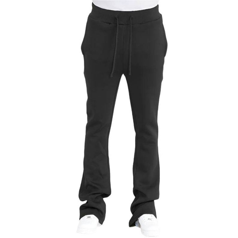 Mens Solid Fleece Flare Stacked Pants - VacationGrabs