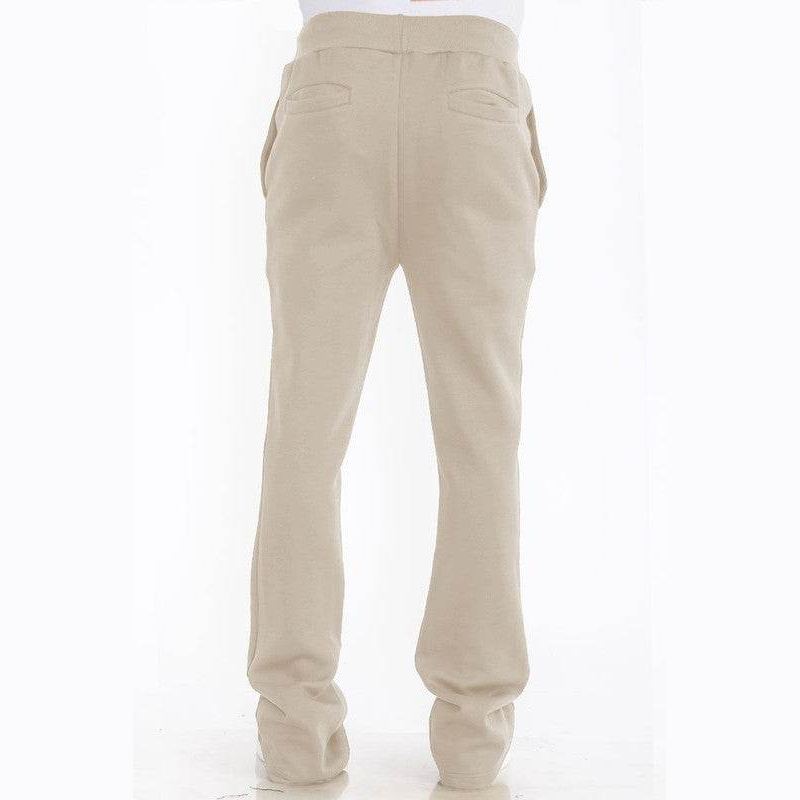 Mens Solid Fleece Flare Stacked Pants - VacationGrabs