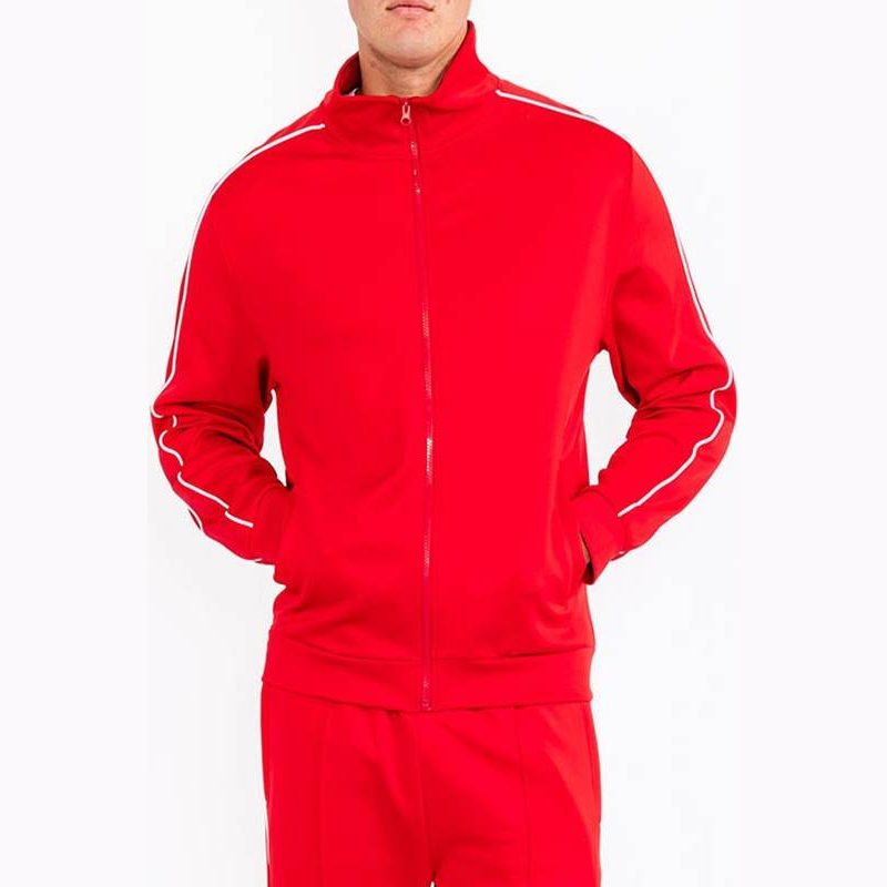 Mens Red w/White Side Pipe Track Jacket - VacationGrabs