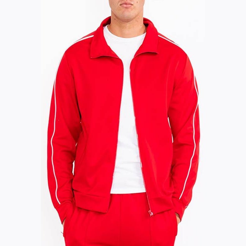 Mens Red w/White Side Pipe Track Jacket - VacationGrabs