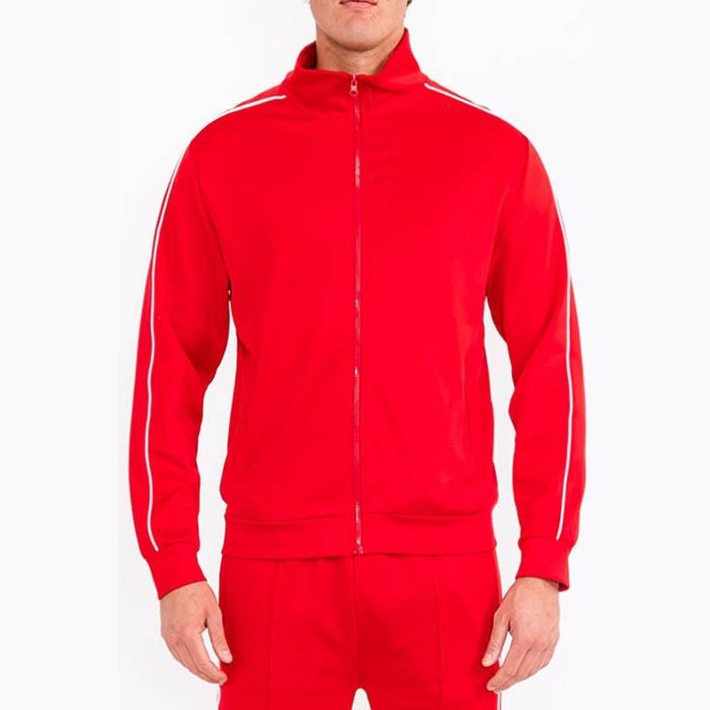 Mens Red w/White Side Pipe Track Jacket - VacationGrabs