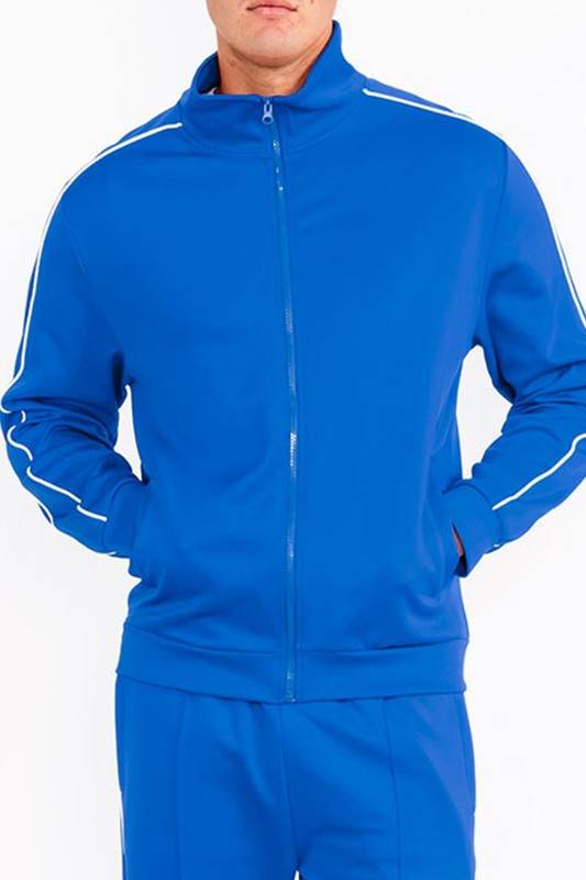 Mens Royal Blue Side Pipe Track Jacket - VacationGrabs