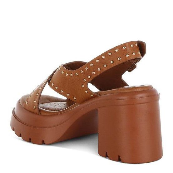 Nambo Stud Embellished Block Heel Sandals - VacationGrabs