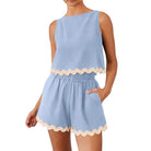 Contrast Trim Round Neck Top and Shorts Set - VacationGrabs