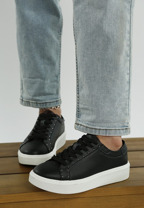 women's embellished chunky sneakers, black, casual footwear for everyday wear