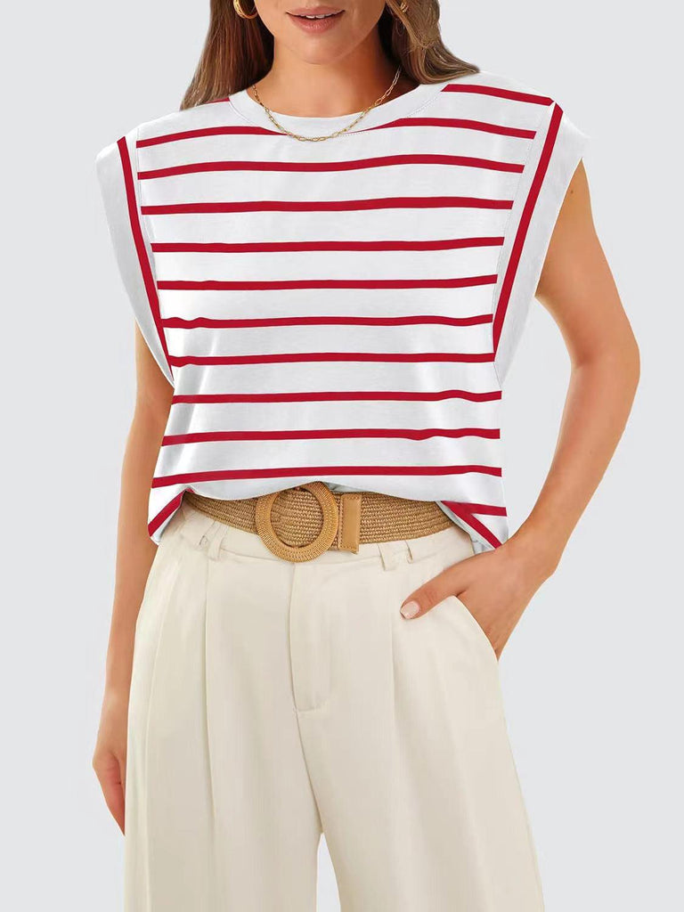 Women's Shirts Striped Round Neck Cap Sleeve T-Shirt