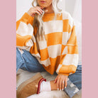 Orange Checkered Bishop Sleeve Sweater - VacationGrabs