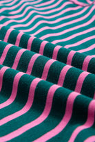 Green Stripe Oversized Contrast Trim Exposed Seam High Low T Shirt - VacationGrabs