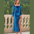 Tie Back Long Sleeve Slit Dress - VacationGrabs