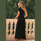 One-Shoulder Ruched Maxi Dresses - VacationGrabs