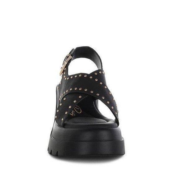 Nambo Stud Embellished Block Heel Sandals - VacationGrabs
