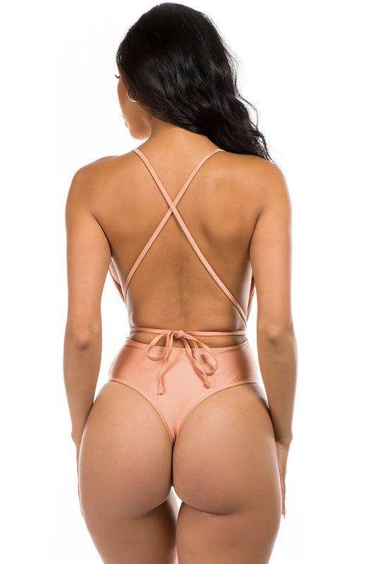 Deep V-Neck One-Piece Bathing Suit - VacationGrabs